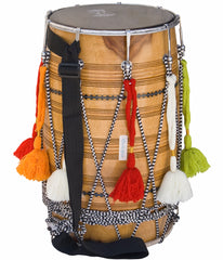 MAHARAJA MUSICALS Dhol Drum, Professional, Kachha Pakka Shesham Wood, Natural, Padded Bag, Beaters, Nylon Shoulder Strap, Punjabi Bhangra Dhol Instrument (SM-DCE)