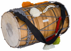 MAHARAJA MUSICALS Dhol Drum, Professional, Kachha Pakka Shesham Wood, Natural, Padded Bag, Beaters, Nylon Shoulder Strap, Punjabi Bhangra Dhol Instrument (SM-DCE)