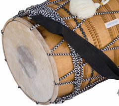 MAHARAJA MUSICALS Dhol Drum, Professional, Kachha Pakka Shesham Wood, Natural, Padded Bag, Beaters, Nylon Shoulder Strap, Punjabi Bhangra Dhol Instrument (SM-DCE)