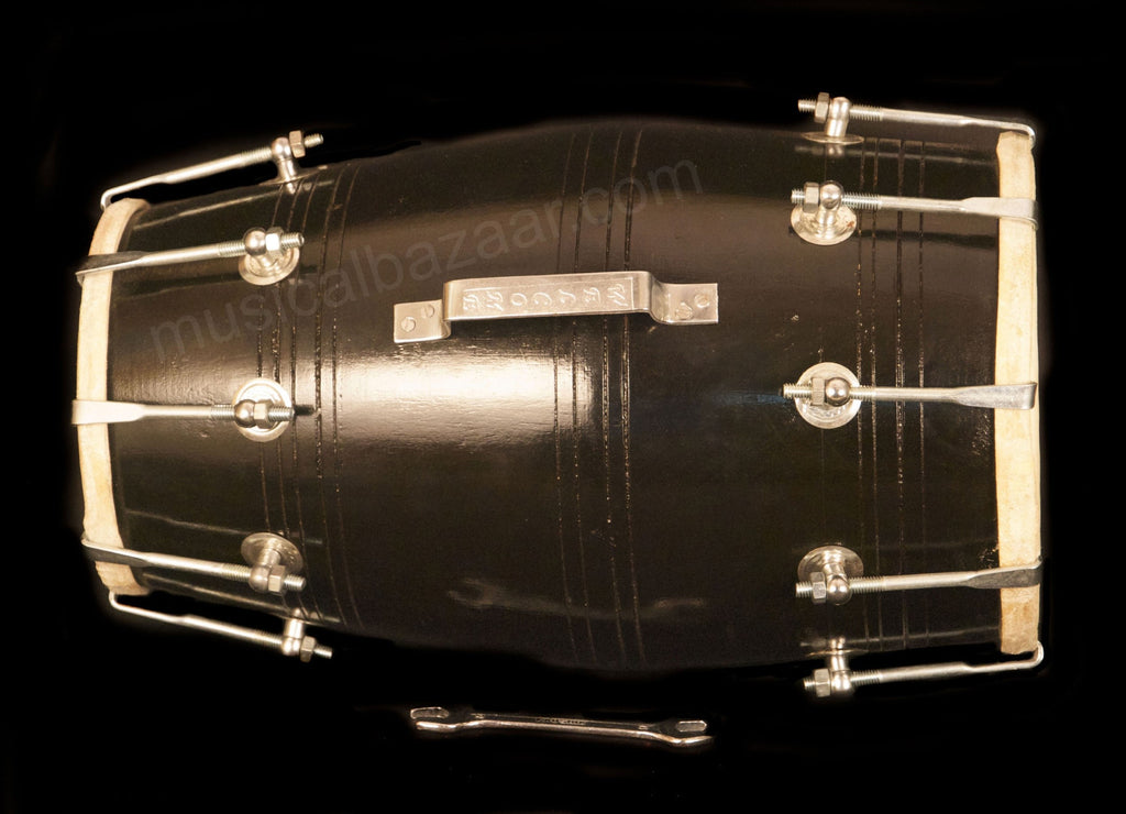 MAHARAJA MUSICALS MangoWood Dholak - Bolt Tuned - Black Wedding Dholki - FJ