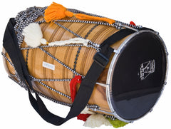 MAHARAJA MUSICALS Dhol Drum, Professional, Kachha Pakka Shesham Wood, Natural, Padded Bag, Beaters, Nylon Shoulder Strap, Punjabi Bhangra Dhol Instrument (SM-DCE)