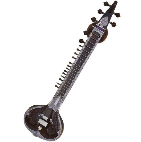 MAHARAJA MUSICALS Peacock Sitar - Ravi Shankar Style - Angur Patta Design - Fiber Trolley - AEE