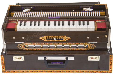 MAHARAJA MUSICALS Calcutta Harmonium No. 6200tn - Buy 3 Reed, 9 Scale Changer - 3¾ Octave - With Coupler, with Bag - Tuned to A440, Dark Walnut Color - BGH