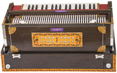 MAHARAJA MUSICALS Calcutta Harmonium No. 6200tn - Buy 3 Reed, 9 Scale Changer - 3¾ Octave - With Coupler, with Bag - Tuned to A440, Dark Walnut Color - BGH
