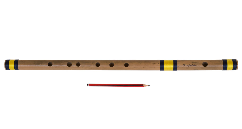 Bansuri Indian Flute, Sarfuddin, Bamboo, Scale A Natural Bass 23.5 Inches, Concert Quality, Fully Tuned, Nylon Pipe Bag Included, Hundustani Bansuri (PDI-DEA)