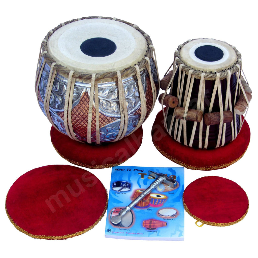 MAHARAJA MUSICALS Tabla Set - Twin Color Copper Bayan 4.5 KG - Sheesham Dayan - GJ